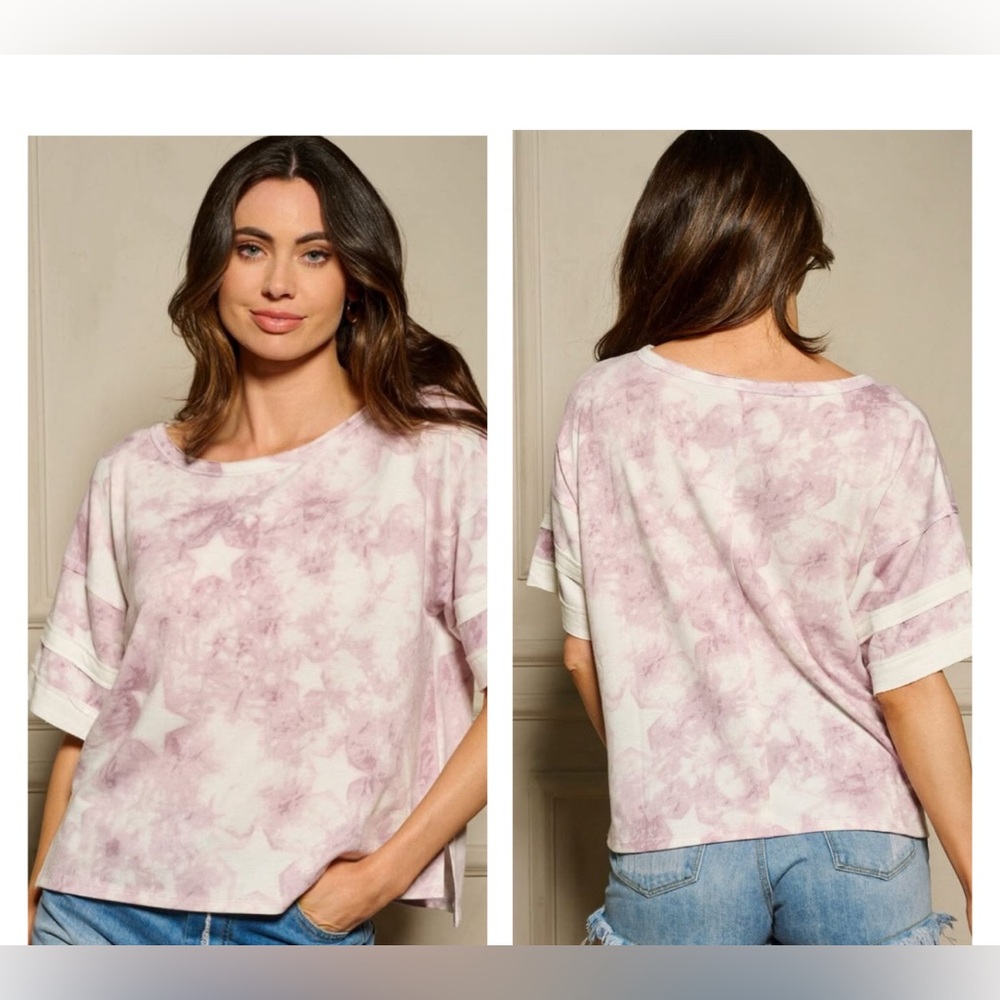 NWOT-Pink Tie-Dye Star Print Top